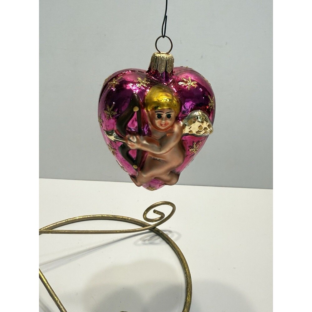 Christopher Radko  Be My Valentine Cupid Pink Heart Blown Glass Ornament NO BOX - Picture 2 of 6